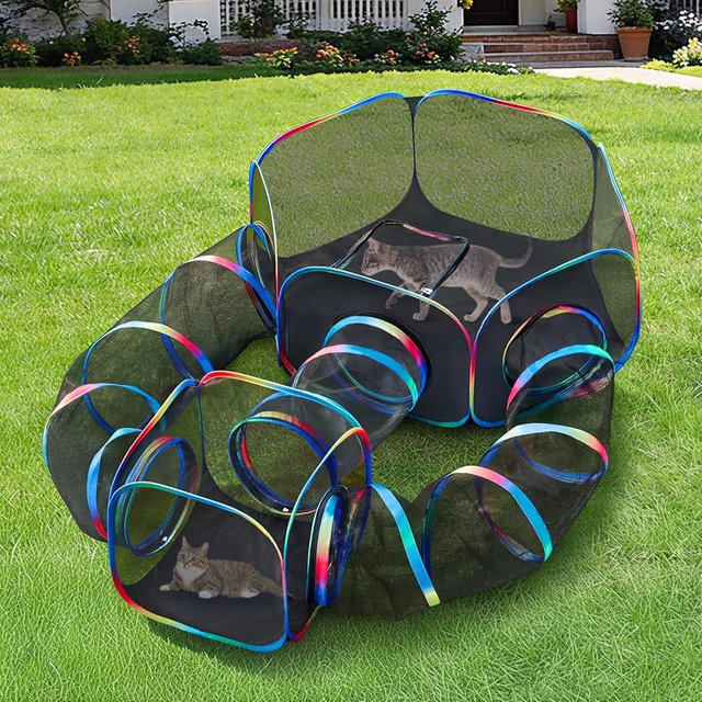 TOYSBOOM Outdoor Cat Enclosure - 5-in-1 Portable Cat Tunnels with Tent, Cube, Collapsible Catio for Cat Run Outside, Pop up Enclosed Playground for Indoor Cats, Kitty & Small Animals