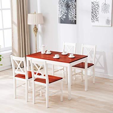 mecor 5 Piece Kitchen Dining Table Set, 4 Wood Chairs Dinette Table Kitchen Room Furniture (Red)