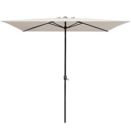 DOIFUN Rectangular Patio Umbrella Aluminum Outdoor Umbrella Market Table Umbrellas with Push Button Tilt, Crank and 6 Sturdy Ribs for Lawn, Garden, Deck, Backyard & Pool (6.5 x 10 ft, Beige)
