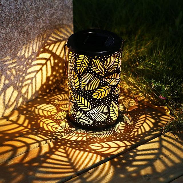 TAKE ME Solar Lantern Lights Outdoor,Garden Hanging Lights Metal Leaf Pattern Lights Lamp for Patio,Outside or Table (Leaf.)