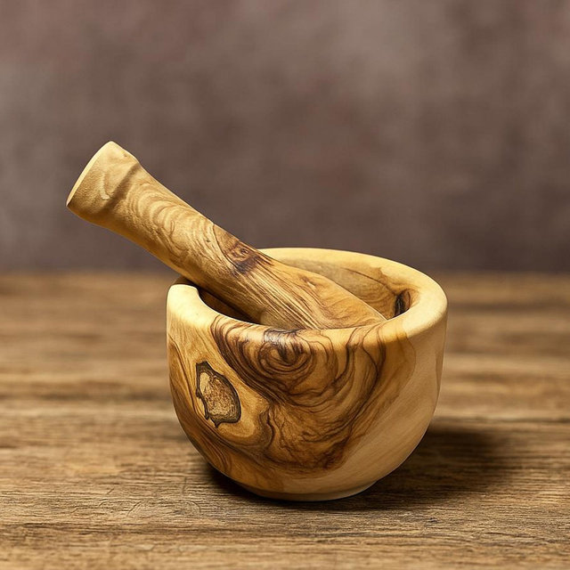 Handmade Olive Wood Mortar and Pestle – Rustic Natural Spice Grinder