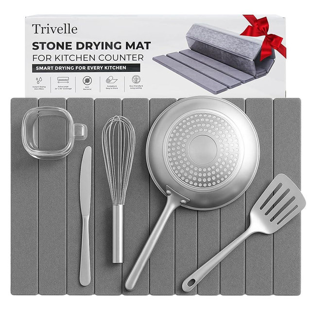 Quick Drying Large Stone Drying Mat for Kitchen Counter, Collapsible Dish Drying Rack, Diatomaceous Earth Dish Drying Mat, Durable Drying Stone, Practical Dish Drying Mats