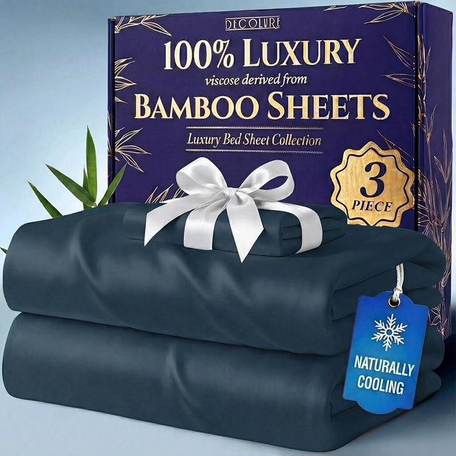 DECOLURE 100% Viscose Derived from Bamboo Sheets Twin Size - Luxury 3 Pc Naturally Cooling Sheets, Ultra Soft Bed Set - Deep 17" Pockets, Durable Double Stitching, Oeko Tex Standard (Navy Blue)