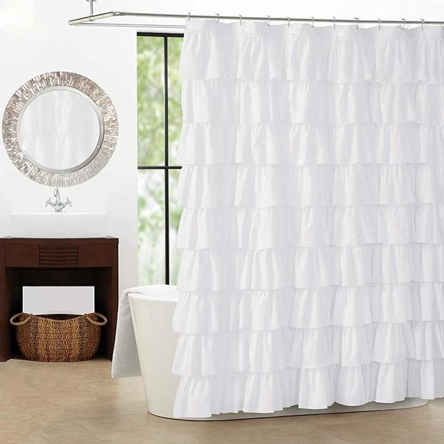 WestWeir White Ruffle Shower Curtain - Farmhouse Cloth Bathroom 72 x 72 Inches Texture Fashion