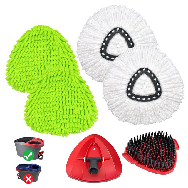Mop Replace Heads for O Cedar Easywring 1 Tank Spin Mop Heads Replacement for Ocedar Mops Refill Sets Include 4 Pack Mopping Refills, 1 Pack Scrubber Brush & 1 Disc Base to Dry and Wet Floor Cleaning