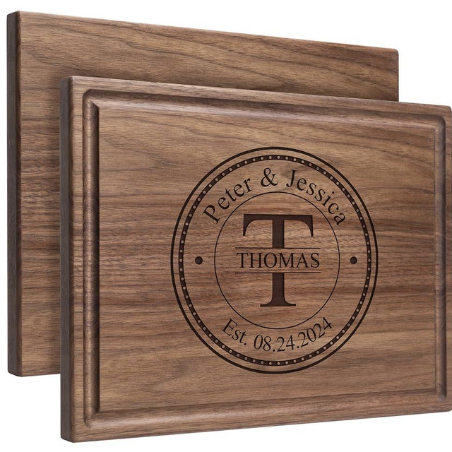 Personalized Cutting Board, Custom Wedding, Anniversary or Housewarming Gift Idea, Wood Engraved Charcuterie, for Couples, Family and Clients (Initial Stamp 075)