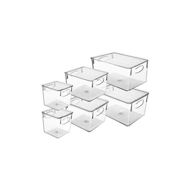 Sorbus 6 Piece Variety Pack Clear Acrylic Storage Bins with Handles and Lids - for Kitchen, Cabinet Organizer, Pantry & Refrigerator