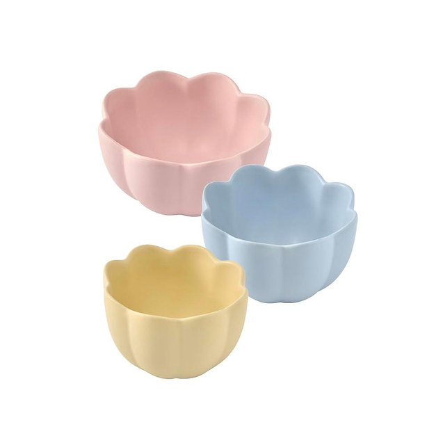 Bico Flower Shaped Ceramic Handcrafted Mixing Bowl Set of 3, Microwave & Dishwasher Safe, for Baking, Cooking, Food Prep
