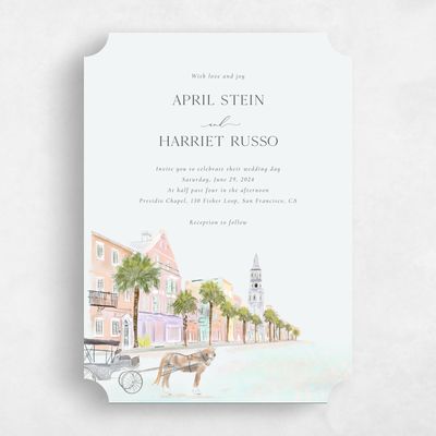 Blue Ticket Wedding Invitation - Ashbey Portrait