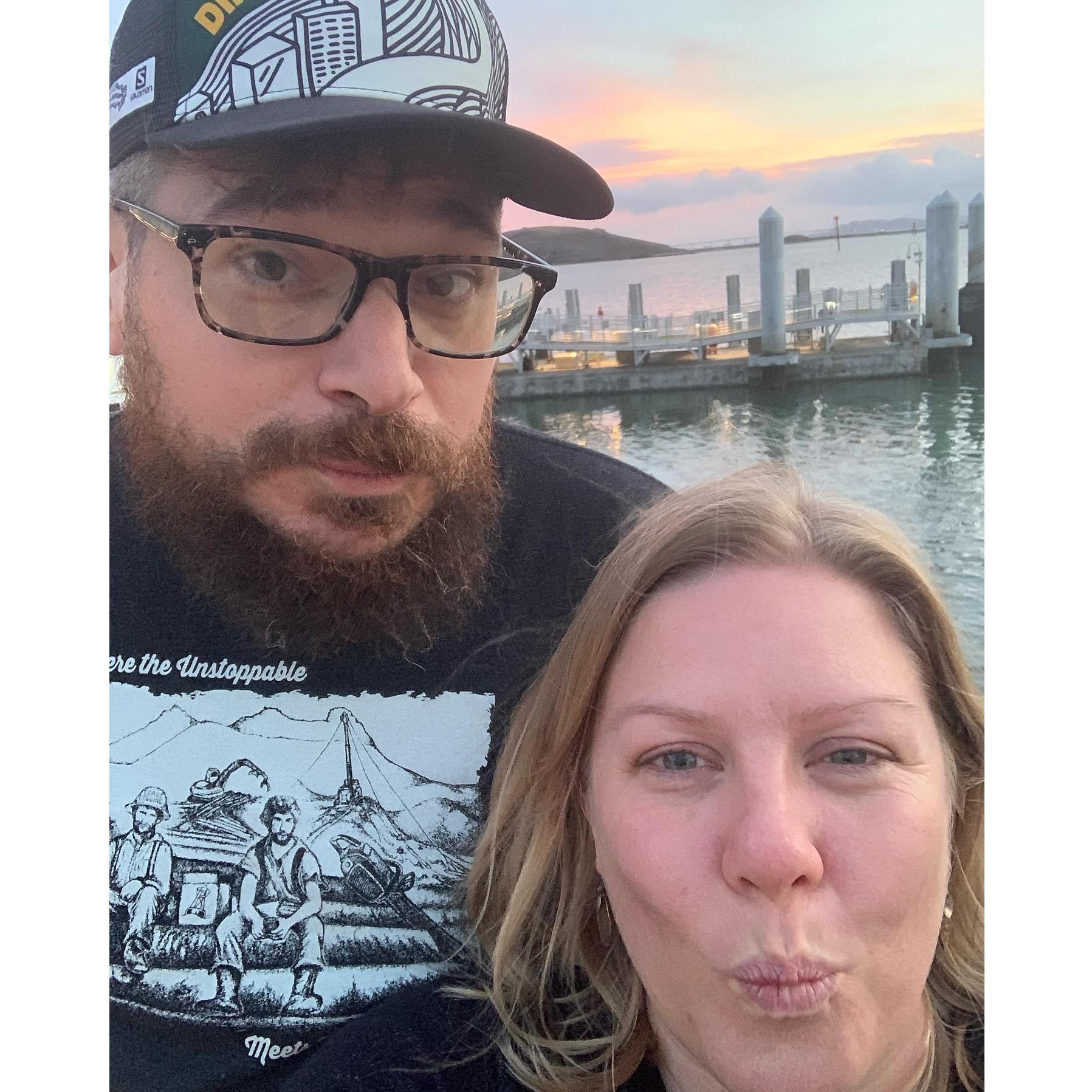 Two goofballs and a beautiful sunset on the bay