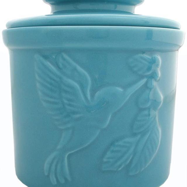 JBK Pottery Hummingbird Butter Crock - Teal