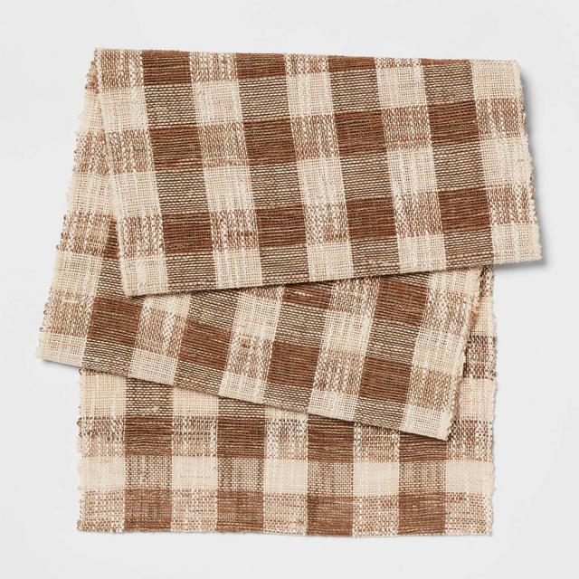 108" x 14" Cotton Gingham Table Runner Brown - Threshold™