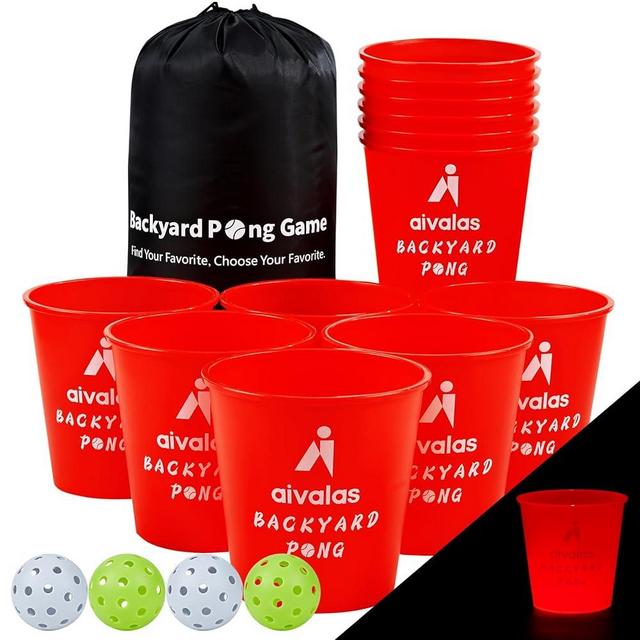 Aivalas Yard Pong Outdoor Games Set, Giant Yard Pong Game with 12 Buckets, 4 Balls and a Carrying Bag, Christmas Party Games for Kids Adults, Carnival Holiday Games for Family