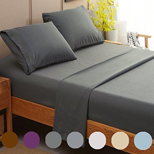 SONORO KATE Bed Sheet Set Super Soft Microfiber 1800 Thread Count Luxury Egyptian Sheets Fit 18 - 24 Inch Deep Pocket Mattress Wrinkle and Hypoallergenic-4 Piece (Dark Grey, Queen)