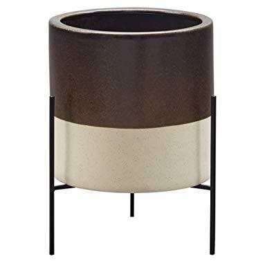 Rivet Mid-Century Ceramic Planter with Stand, 17"H, Dark Brown
