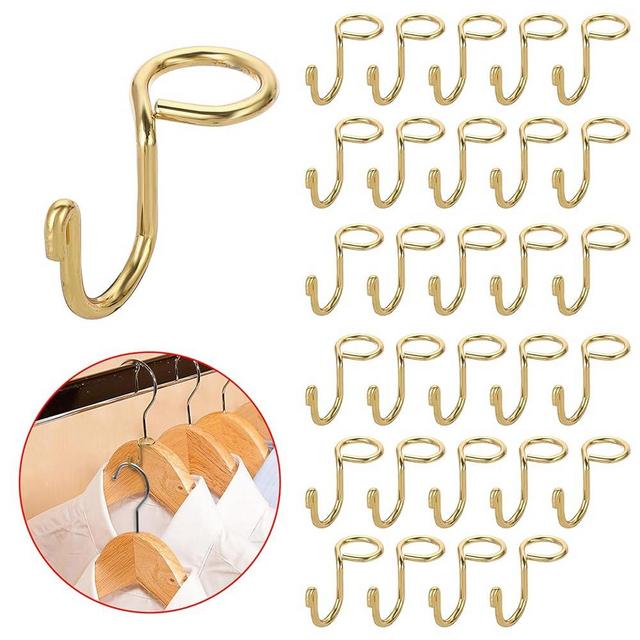 Sumnacon Gold Metal Hanger Extender Hooks - 30 Pcs Mini Cascading Hooks for Velvet & Wooden Hangers, Hat Bag