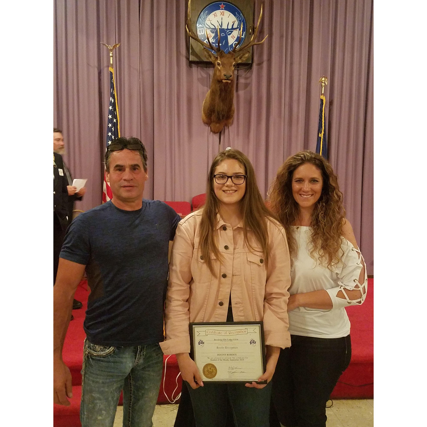 Destiny's award from the academic Elks Lodge