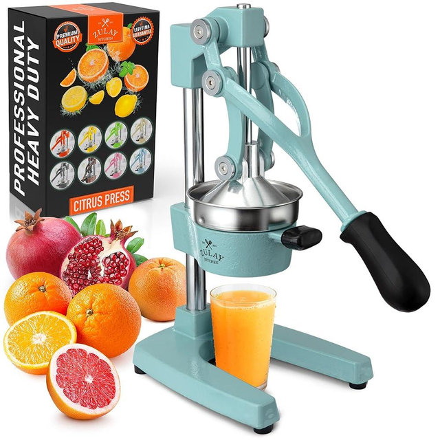Zulay Kitchen Cast Iron Juicer - Easy-to-Clean Heavy-Duty Manual Juicer, Professional Citrus Juicer - Stainless Steel Lemon Squeezer - Manual Citrus Press & Orange Squeezer - Orange Juicer – Mint