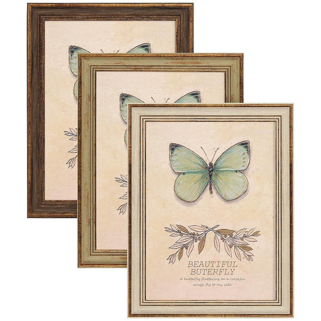 XUANLUO 3 Pack 8x10 Inch Farmhouse Rustic Picture Frame Sets Distressed Farmhouse Plastic Frame with HD plastic cover for Wall Mount or Tabletop Display (8x10, Multicolour)