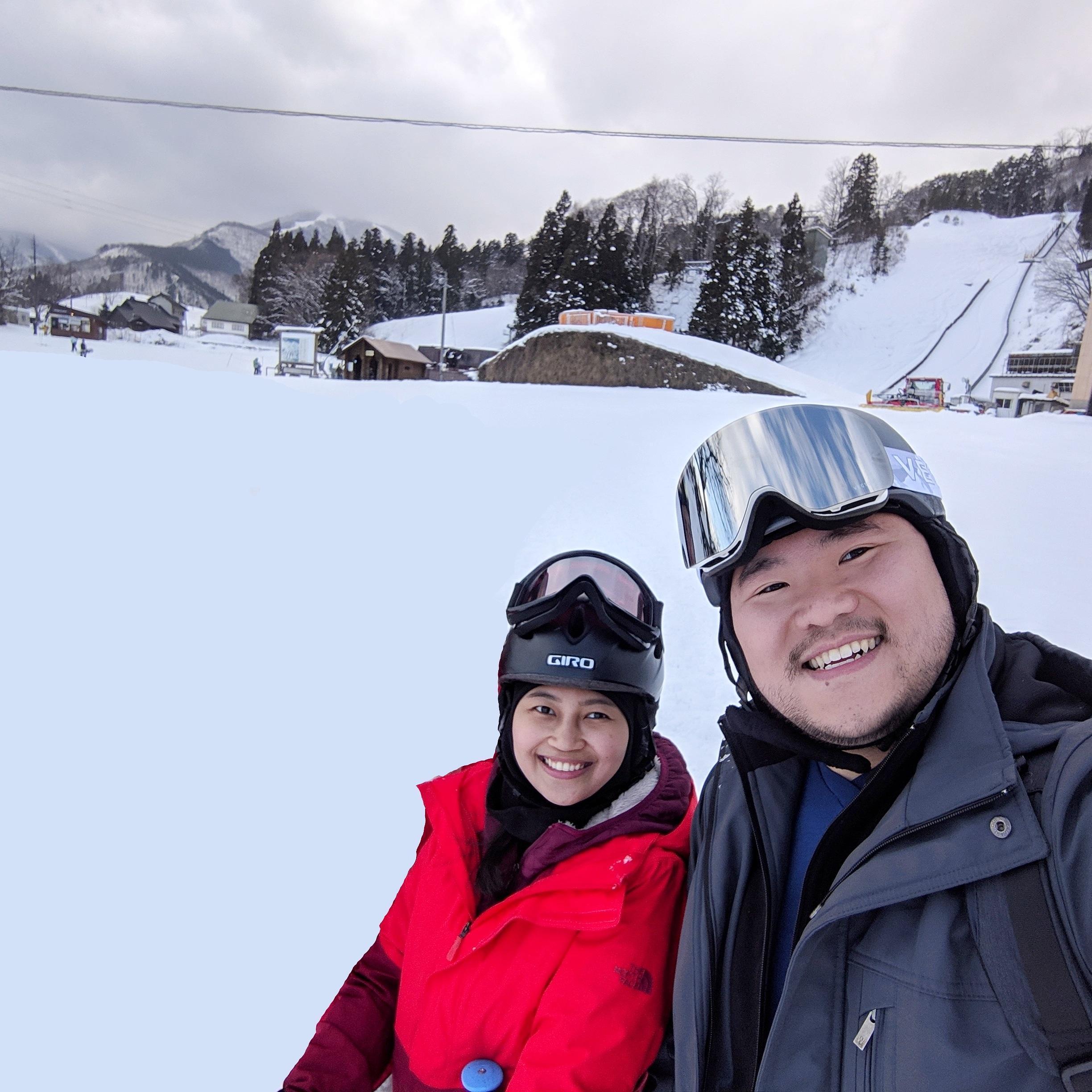 Ken played guide during Adilla's first time in the snow and on the skis.