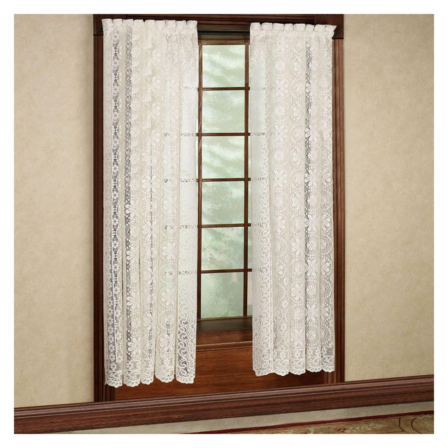 Lace Jacquard Window Curtain Single Panel Hopewell, 63" Long, White