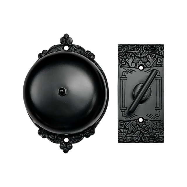 Akatva Vintage Twist Bell with Key Plate – Victorian Home Twist Bell – Mechanical Doorbell for Home – Brass Twist Calling Bell – Elegant-Finish and Durable Build (Antique Black)