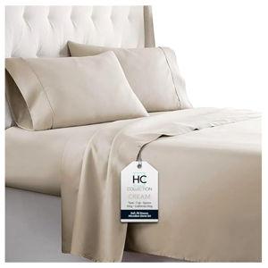 Queen Sheets- Cream Color HC COLLECTION Bed Sheets Set Queen with 2 Pillowcases, Hotel Luxury Platinum 1800 Series Brushed Microfiber Deep Pocket Fitted Sheet, Fade Resistant Ultra Soft 4 Pcs Bedding for Hot Sleepers, Cream