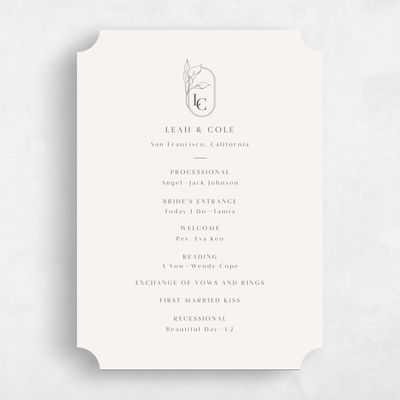 Beige Ticket Wedding Program - Arum