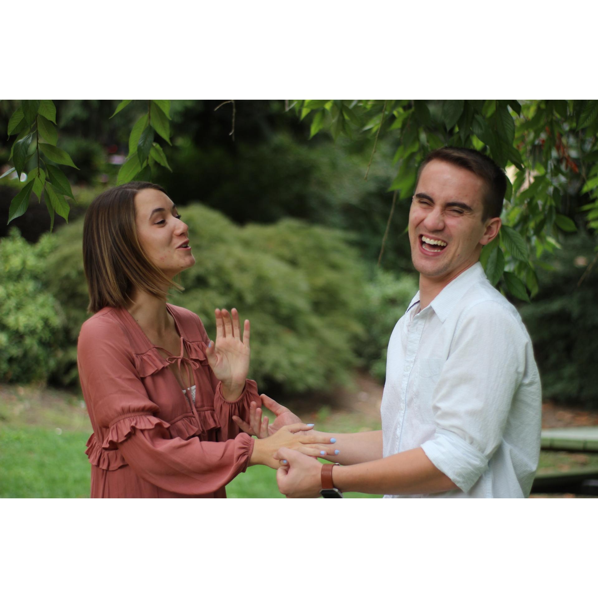 Cathedral Park photos (Wyatt probably scared Sam or said something sassy) - Sept 2017