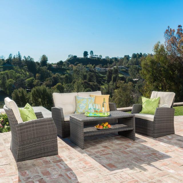 Bakke 4 Piece Rattan Sofa Seating Group with Cushions
