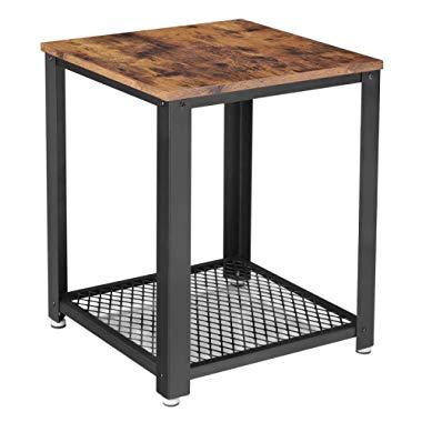 VASAGLE Industrial End Table, 2-Tier Side Table with Storage Shelf, Sturdy, Easy Assembly, Wood Look Accent Furniture, with Metal Frame, Rustic Brown ULET41X
