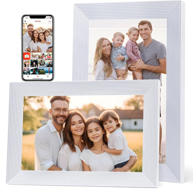 QCREA Frameo 10.1 Inch Smart WiFi Digital Photo Frame,Digital Picture Frames Load from Phone,Electronic Picture Frame Built-in 32GB Storage,WiFi Picture Frame Digital with App-White