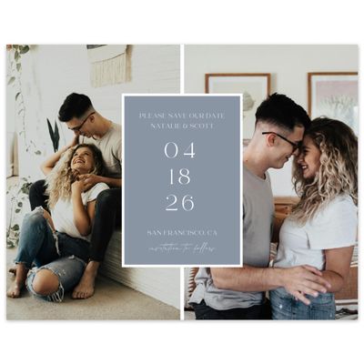 Blue Bordered Wedding Digital Save the Date - Taos Multiphoto
