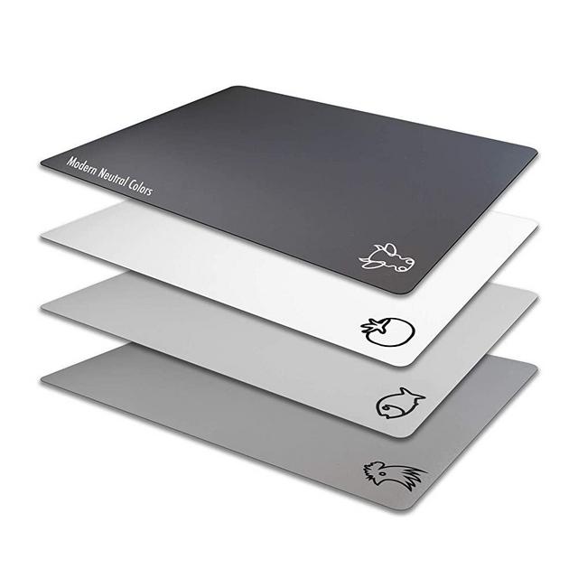 Flexible Plastic Cutting Board Mats in Unique Modern Neutral Colors With Food Icons, Fotouzy BPA-Free, Non-Porous, 100% Non-slip Back and Dishwasher Safe, Set of 4