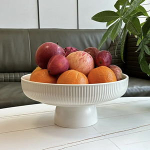 11" Ceramic Fruit Bowl for Kitchen Counter, White | Large Decorative Bowl - spacious pedestal bowl blending decor with high-capacity storage for fresh fruits or centerpieces