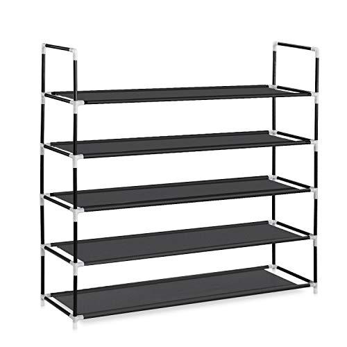 Herron Shoe Rack 5 Tier, Durable and Stable Shoe Organizer 25 Pairs Space Saving Shoe Tower Non-Woven Fabric Shoe Shelf (Black)