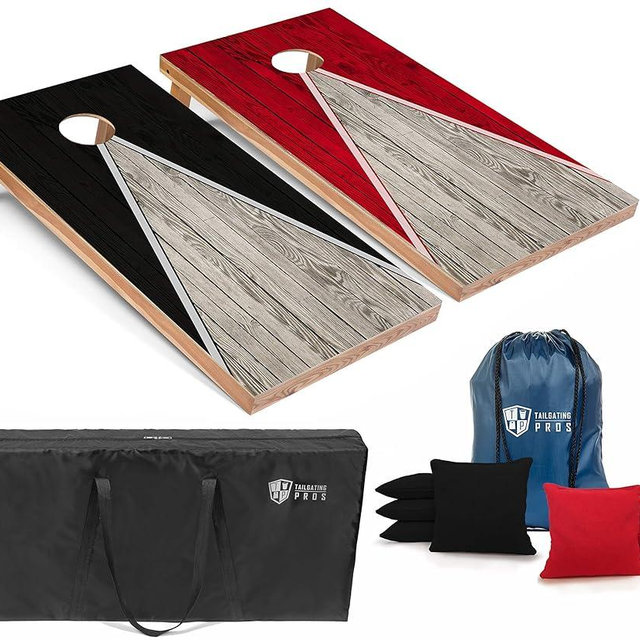 Tailgating Pros Lightweight Pyramid Design Cornhole Board Set w/Bean Bags and Carrying Case - 4'x2' Regulation Cornhole Game