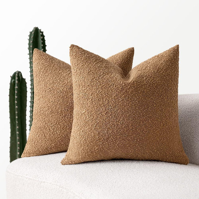 MIULEE Set of 2 Brown Throw Pillow Covers 20x20 Inch Decorative Couch Pillow Covers Textured Boucle Accent Solid Pillow Cases Soft for Spring Cushion Chair Sofa Bedroom Livingroom Home Decor
