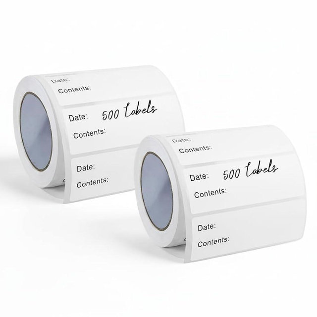 BLISKO 1000 Pcs Freezer Labels, 2 Rolls, 1x3 Inch Food Labels Stickers with Pre-Printed Date & Contents, Food Storage Labels, Waterproof, No Residue for Meal Prep, Food Containers, Jars, Bags