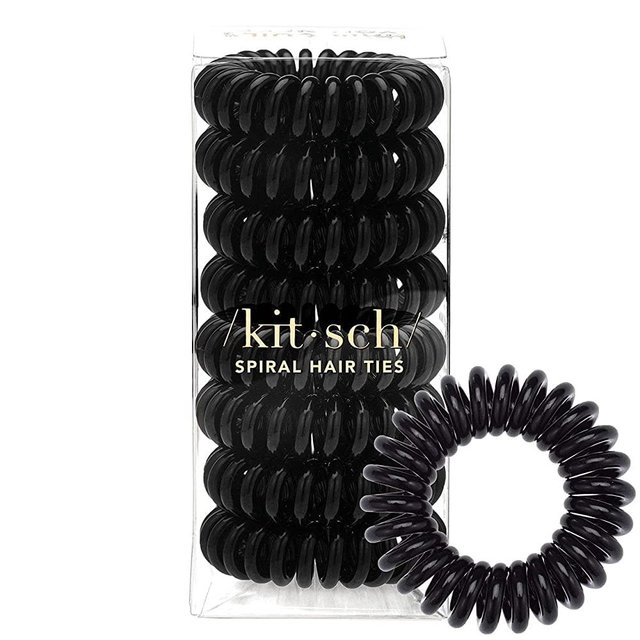 Kitsch Spiral Hair Ties, Coil Hair Ties, Phone Cord Hair Ties, Ponytail Hair Coils No Crease, Headband - 8 pcs (Black)