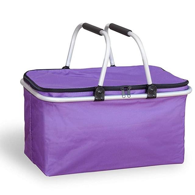 Topline Insulated Foldable Collapsible Picnic Basket with Carrying Handles - Purple