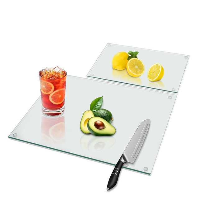 xoermioy Tempered Glass Cutting Board for Kitchen Counter, Clear Cutting Board with Rubber feet, Glass Cutting Boards Set, Non-slip Heat-Resistant, Shatter and Scratch Resistant, Easy to Clean