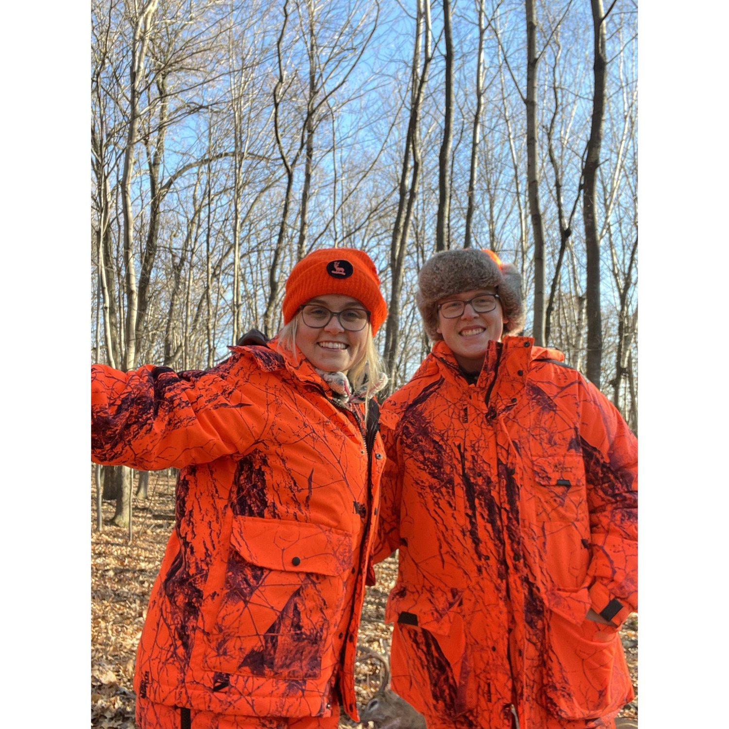 We attempted hunting together - we look good in orange