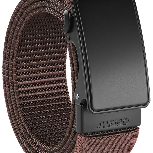 JUKMO Men's 1.5" Nylon Ratchet Belt, Casual Web Click Belt with Slide Buckle for Jeans, No Holes Adjustable Trim to Fit