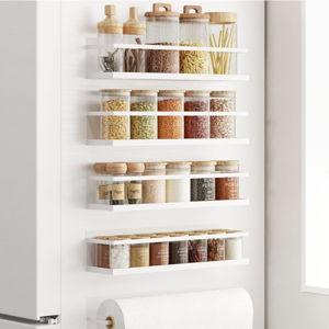 Magnetic Spice Rack for Refrigerator Magnetic Fridge Shelf for Kitchen Spice Organizer Magnetic Shelf for Fridge Space Saving White 4 Pack with Magnetic Paper Towel Holder