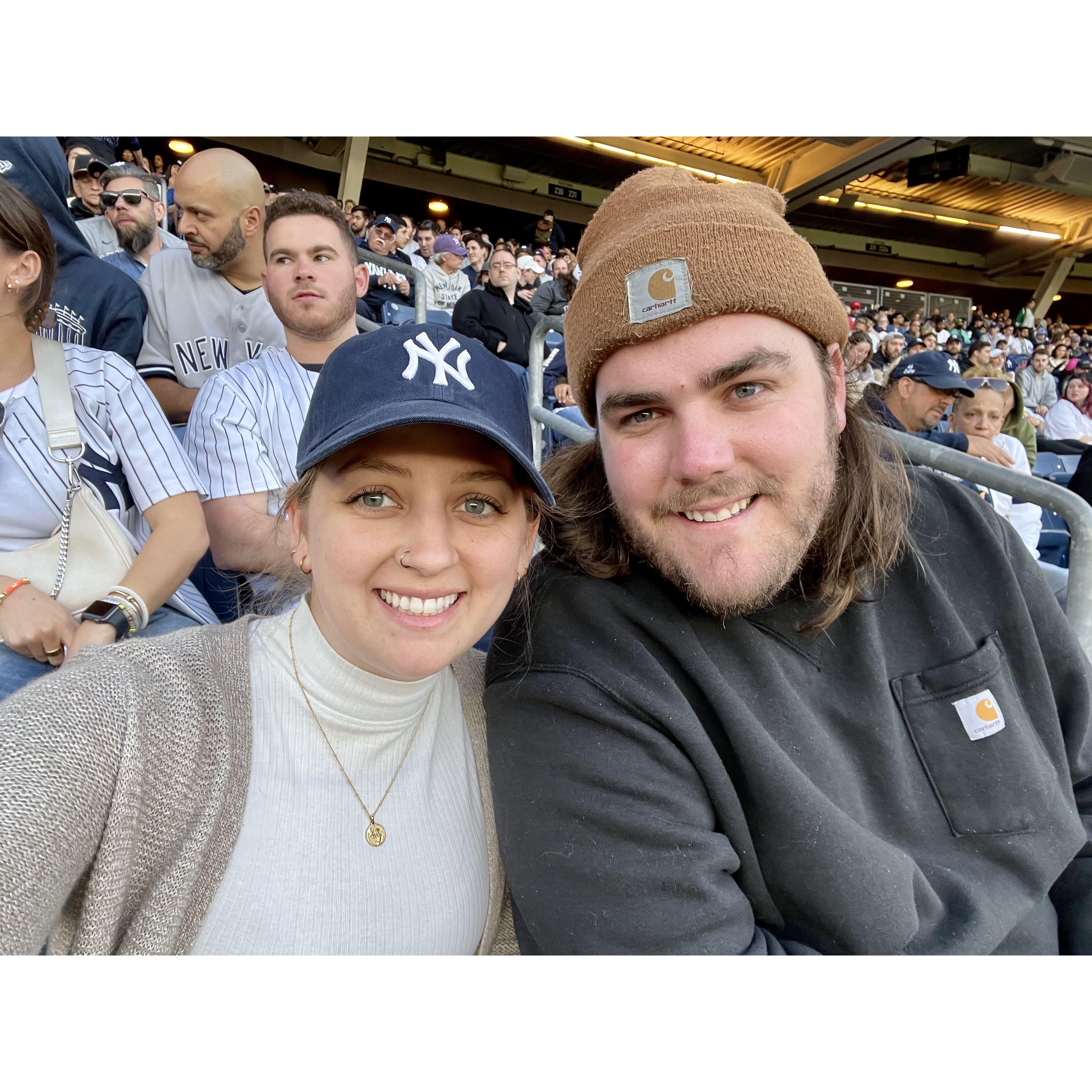 At a Yankees game in NYC (Kayla's first MLB game!). Belated 2nd anniversary celebration since Kayla broke her collarbone in April