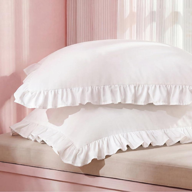Bedsure Ruffle Pillow Cases King Size Set of 2, White Ruffled Pillow Shams, Double Brushed Microfiber, Decorative Ruffled Pillow Covers with Envelope Closure, Wrinkle Fade Resistant, 20" x 36"