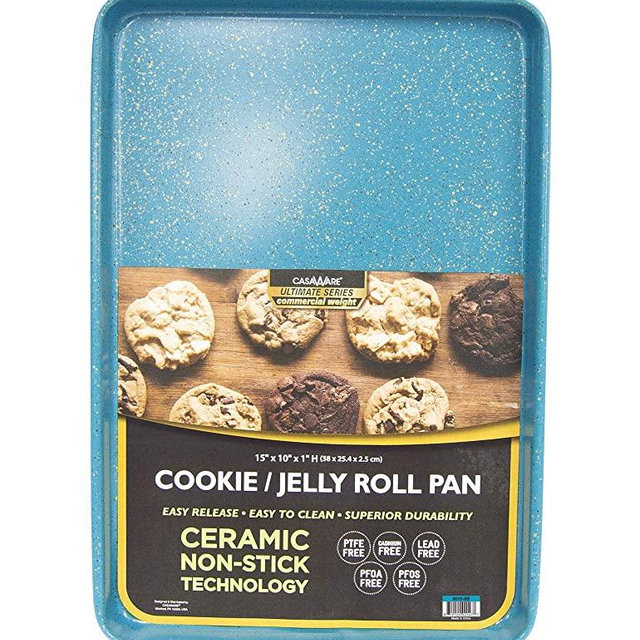 casaWare 15 x 10 x 1-Inch Ultimate Series Commercial Weight Ceramic Non-Stick Coating Cookie/Jelly Roll Pan (Blue Granite)