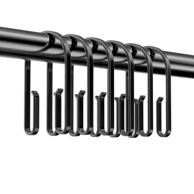 Black Shower Curtain Hooks ，Double Sided Shower Curtain Rings Rust Proof，12 pcs Shower Hooks for Inside Shower，Smooth Sliding Anti-Drop Double Shower Rings for Curtain (Black)