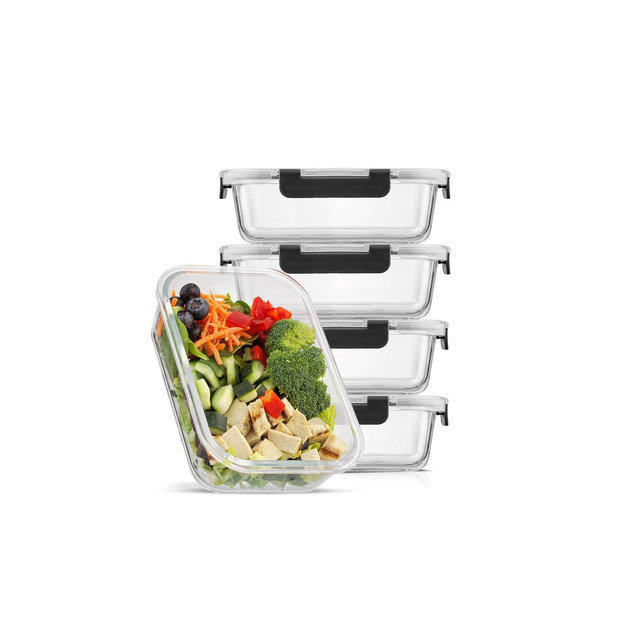 JoyJolt Food Meal Prep Food Storage Containers with Lids - Set of 5 - Black
